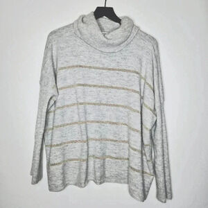 Cupcakes and Cashmere Harlow Gold Pin Striped Gray Cowl Neck Sweater Size Large​